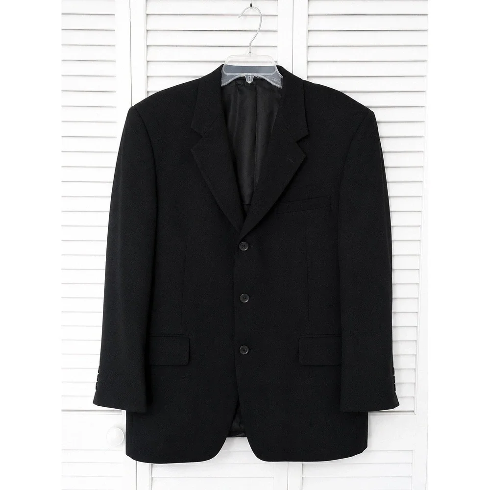 Kenneth Cole New York Black 100% Wool Blazer Sport Coat Men's 42R Office Travel